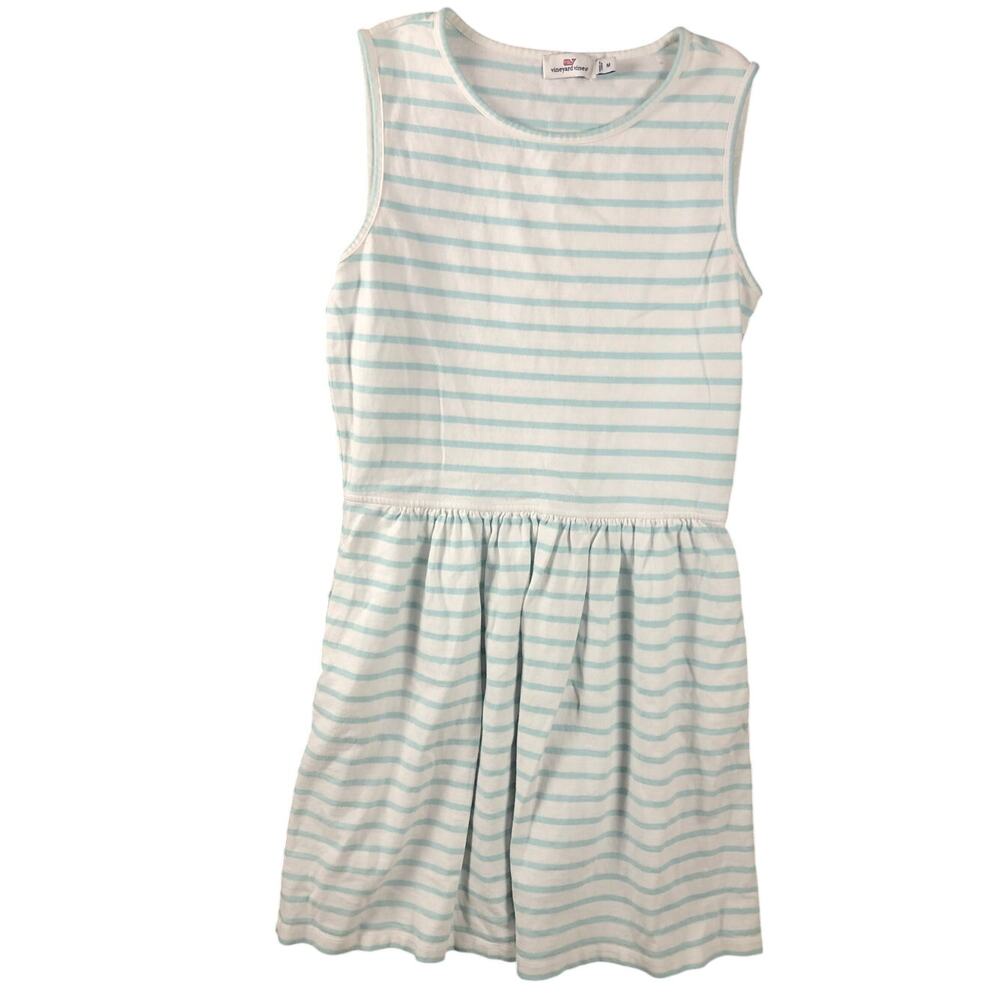 Vineyard Vines Knit Dress Pockets Aqua White Striped Size Medium
